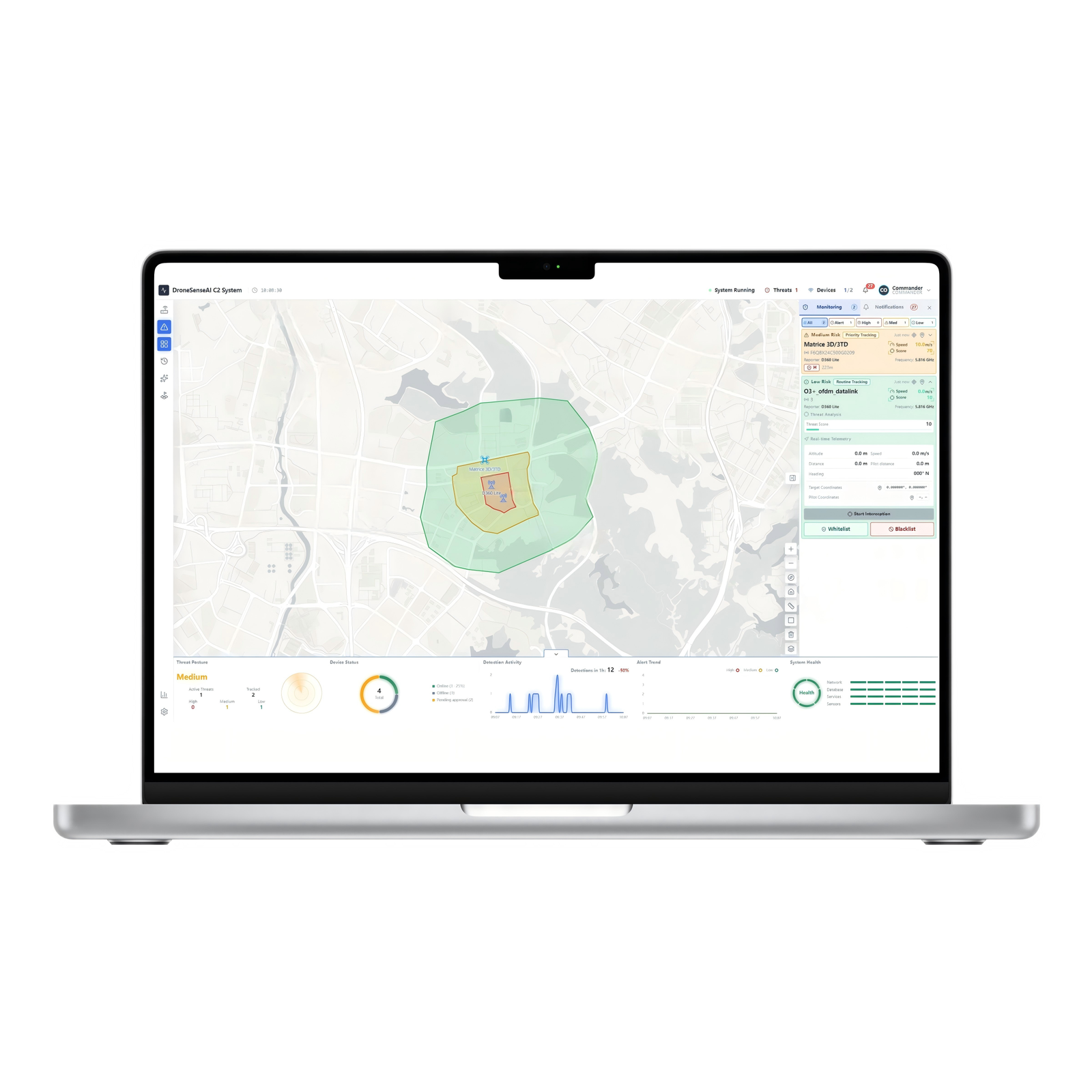 DroneSense.AI C2 System command and control interface on laptop
