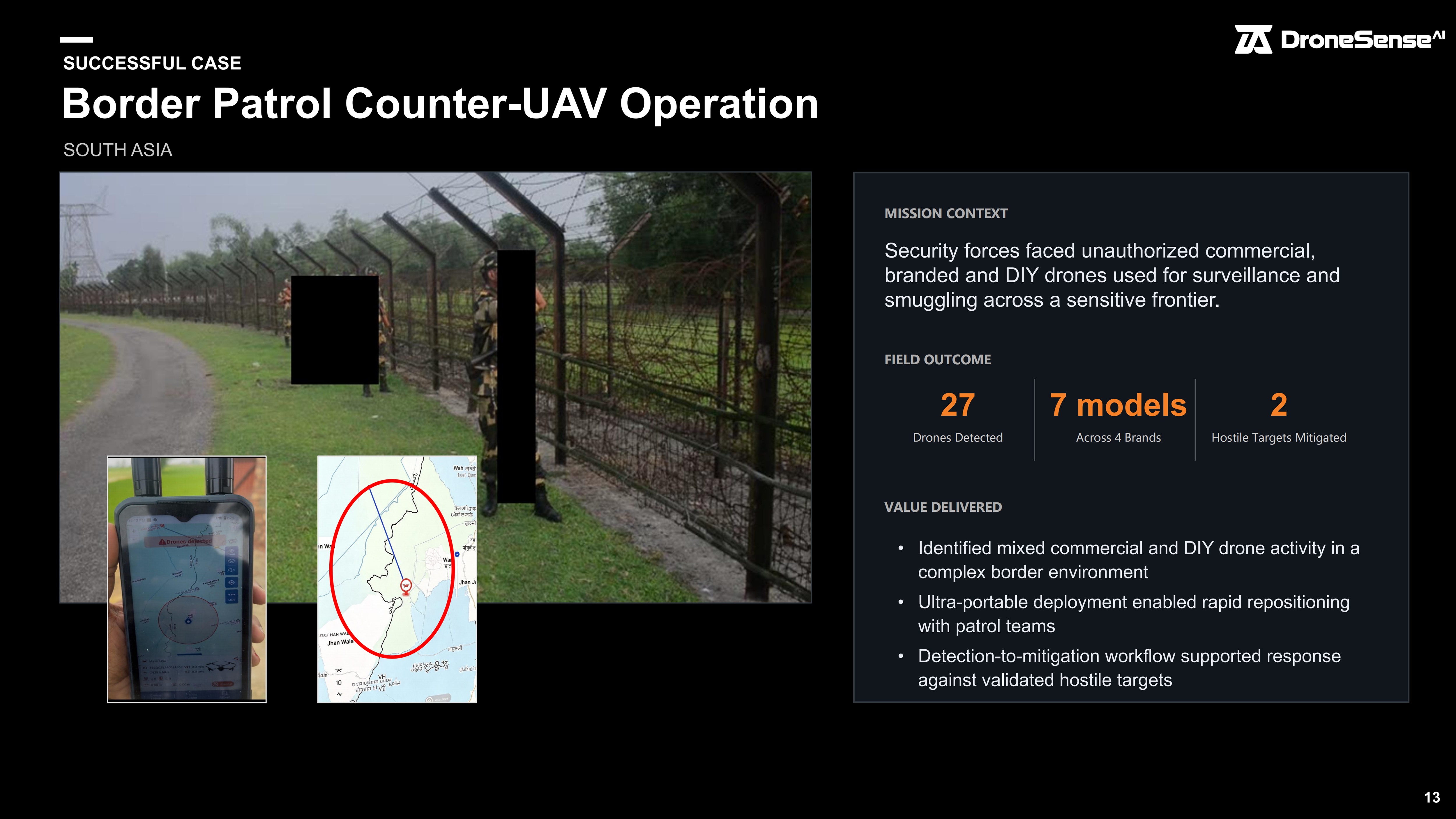 Border patrol field outcome with corridor detection coverage